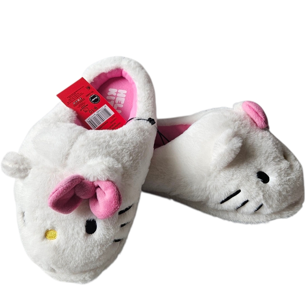 New Sanrio Hello Kitty Slippers Women's Size 9/10 White and Pink With Bow